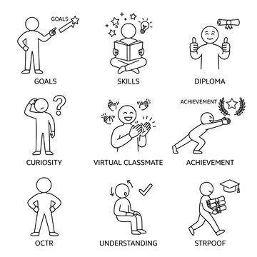 Education, learning and development concept, black line illustration set, p.. Stock Illustration