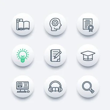 Education, learning icons set in linear style Illustrazione stock