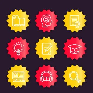 Education, learning linear icons, vector badges set Illustrazione stock