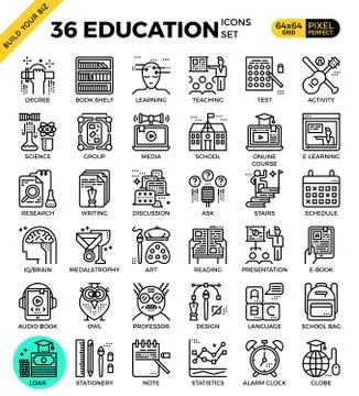 Education &amp; Learning pixel perfect outline icons Stock Illustration