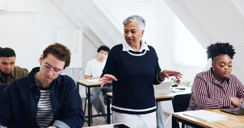Education, lecturer or students in class for lecture, exam preparation or l.. Stock Photos