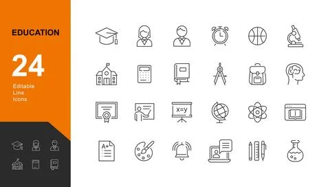 Education Line Editable Icons set. Stock Illustration