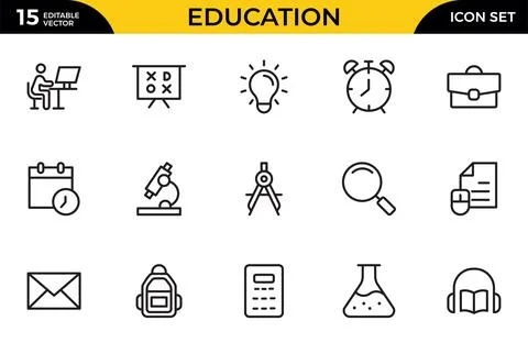 Education line icon set. Containing Education, School, Learning, and more i.. Stock Illustration