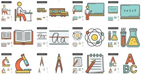 Education line icon set. 库存插图