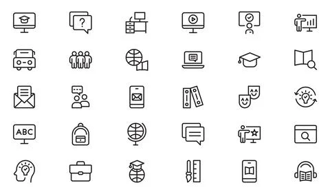 Education line icon set. The set contains icons: E-Learning, Education, Hom.. Stock Illustration