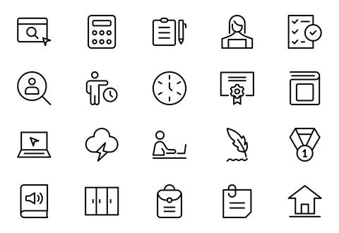 Education line icon set. The set contains icons: E-Learning, Education, Hom.. Stock Illustration