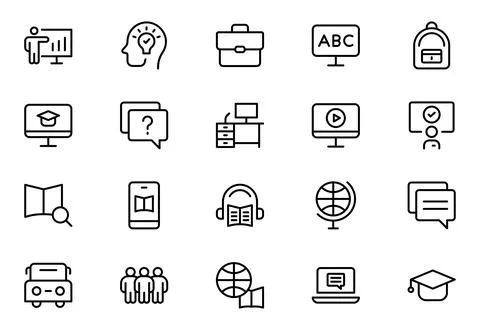 Education line icon set. The set contains icons: E-Learning, Education, Hom.. Illustrazione stock