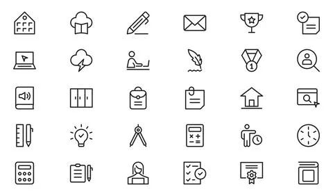 Education line icon set. The set contains icons: E-Learning, Education, Hom.. Illustrazione stock