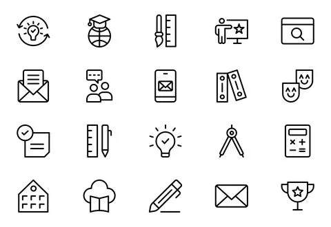 Education line icon set. The set contains icons: E-Learning, Education, Hom.. Stock Illustration
