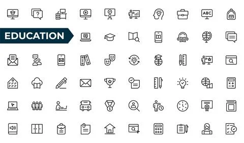 Education line icon set. The set contains icons: E-Learning, Education, Hom.. Stock Illustration