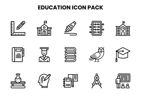 Education Line Set Icons Pack Stock Illustration