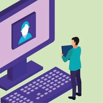 Education on line technology with desktop 스톡 일러스트
