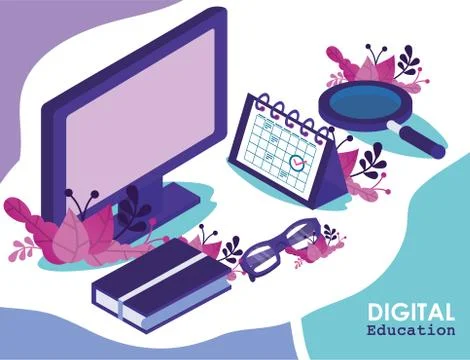 Education on line technology with desktop Stock Illustration
