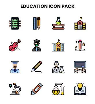Education Lineal Color Graphics Icons Pack Stock Illustration