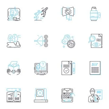Education linear icons set. Learning, Knowledge, Curriculum, Instruction Stock Illustration