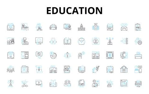 Education linear icons set. Learning, Knowledge, Teaching, Instruction Stock Illustration