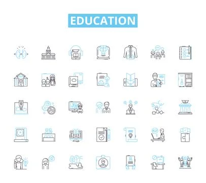 Education linear icons set. Learning, Knowledge, Teaching, Instruction Stock Illustration