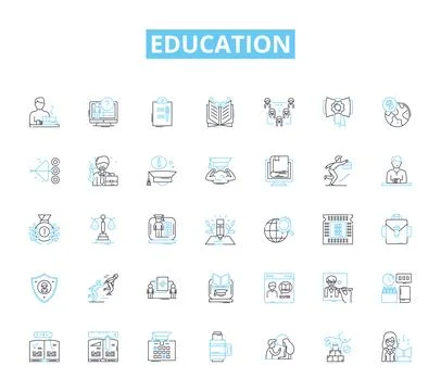 Education linear icons set. Learning, Knowledge, Teaching, Instruction Stock Illustration