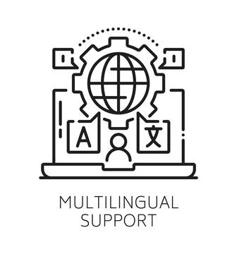 Education LMS multilingual support line icon Stock Illustration