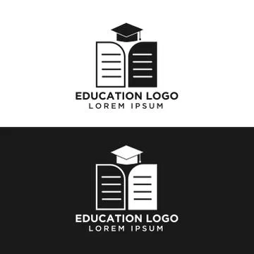 Education logo concept vector template black and white design simple minimali Stock Illustration