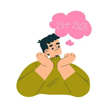 Education with Man Character Do Math Sum in Mind Learning and Study Vector Stock Illustration