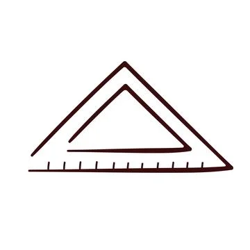 Education math triangular ruler icon in line art style. Stationery, school Stock Illustration