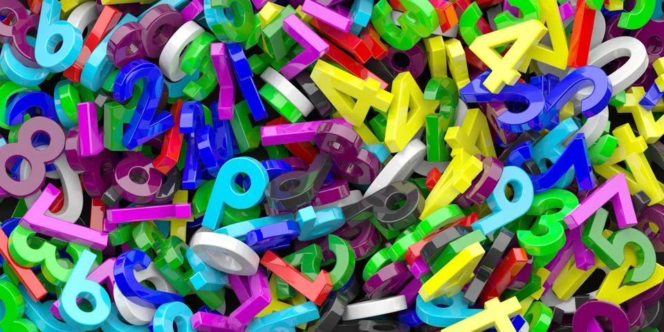 Education, maths, calculation concept. Shiny multicolored figures numbers bun Stock Illustration