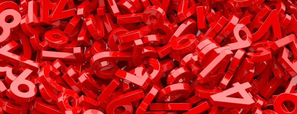 Education, maths, calculation concept. Shiny red figures numbers bunch backgr 스톡 일러스트