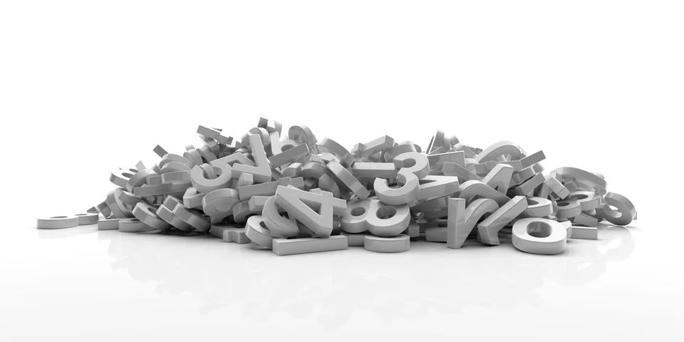 Education, maths, calculation concept. White figures numbers bunch isolated o Stock Illustration