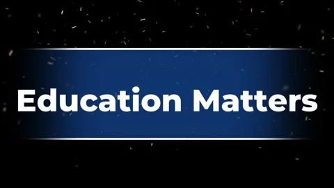 Education Matters text on blue background. Academic concept sign for learning Stock Footage 340250647