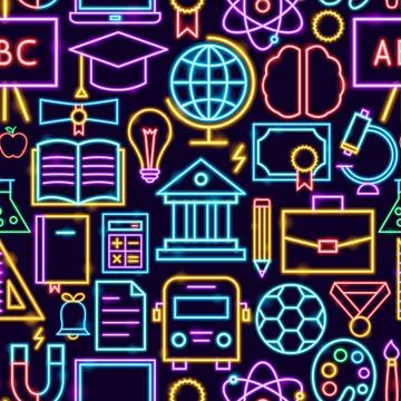 Education Neon Seamless Pattern 库存插图