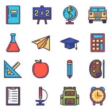 Education object icon set Stock Illustration
