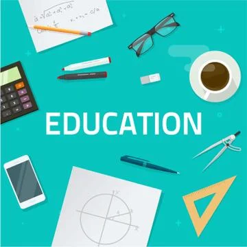Education objects on work desk, school math lesson study concept Stock Illustration