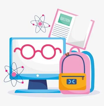 Education online, book computer with and backpack, coronavirus pandemic Stock Illustration