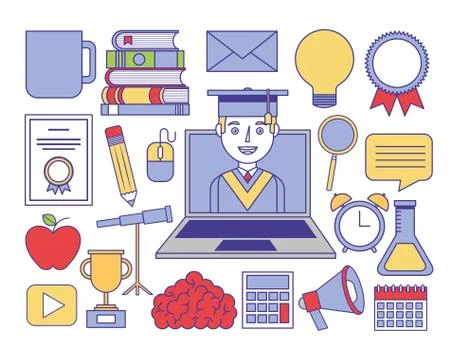 Education online bundle set icons イラスト素材