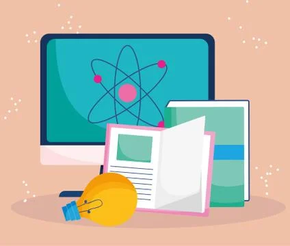 Education online, computer books learning class Stock Illustration
