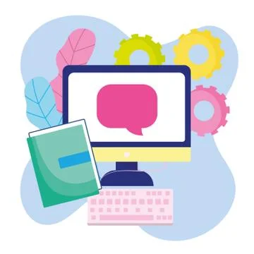 Education online, computer keyboard book lesson learn Stockillustratie