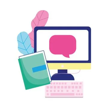 Education online, computer keyboard book lesson learn Stockillustratie