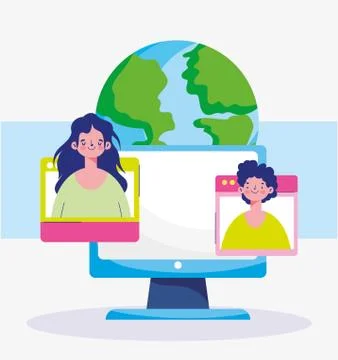Education online, computer people student world learn virtual Illustrazione stock