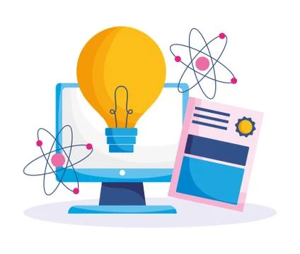 Education online, computer science atom and certificate, coronavirus pandemic 库存插图