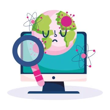 Education online, computer sick world analysis, coronavirus pandemic Illustrazione stock