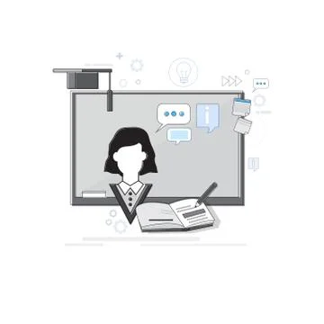 Education Online Learning Web Banner Thin Line Illustrazione stock