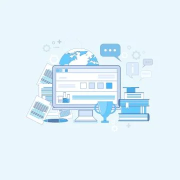 Education Online Learning Web Banner Thin Line Stock Illustration