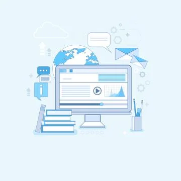 Education Online Learning Web Banner Thin Line イラスト素材