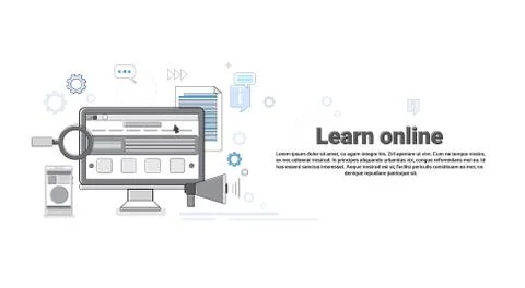 Education Online Learning Web Banner Thin Line Illustrazione stock