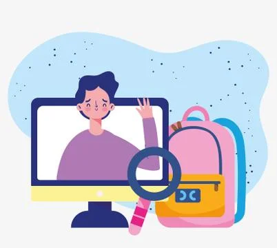 Education online, screen computer student with backpack Illustrazione stock