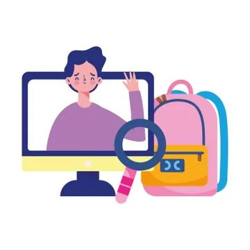 Education online, screen computer student with backpack Stock Illustration