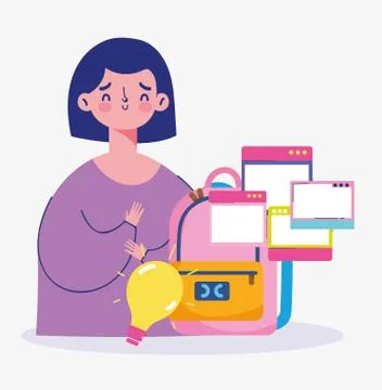 Education online, student boy with backpack lesson learning idea Illustrazione stock