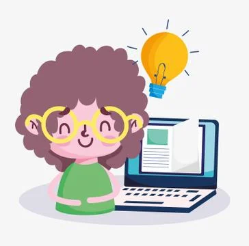 Education online, student boy learning laptop ebook creativity Stock Illustration