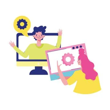 Education online, students computer website digital team class Stock Illustration
